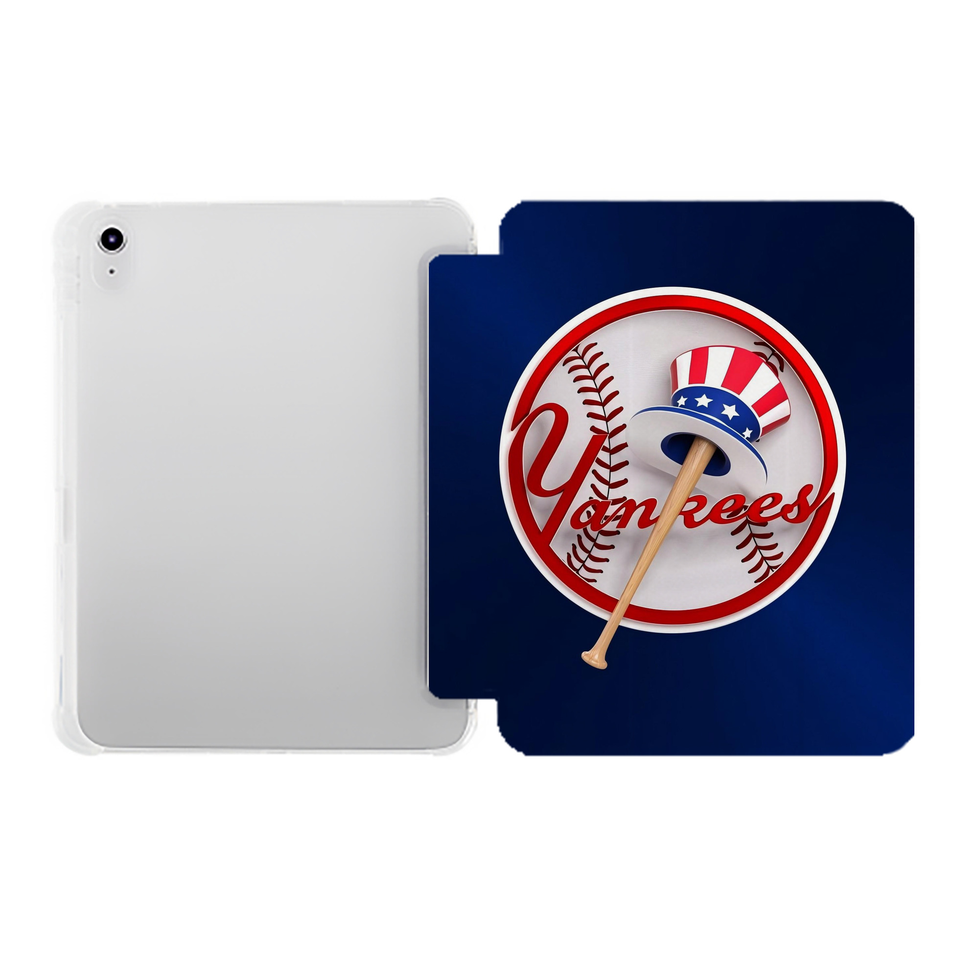 New York Yankees 200 Premium Tri-Fold PU Leather & Silicone IPad Case With Pencil Slot – Fits 9.5,10.5,10.9 – Adjustable Stand, Slim, Protective